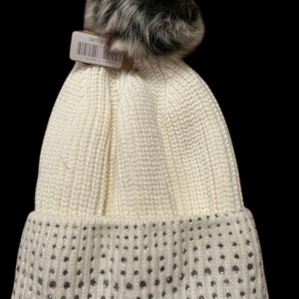 Ivory and Rhinestone  Pom Pom Hat  4047  New
